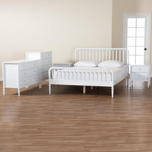 Baxton Studio Baxton Studio Lucera 5-Piece Mid-Century Queen Bedroom Set with Bobbin Design & Smart Storage Solutions MG0110-4-White-Queen 5PC Bedroom Set