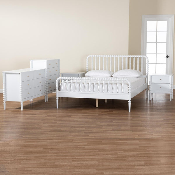 Baxton Studio Baxton Studio Lucera 5-Piece Mid-Century Queen Bedroom Set with Bobbin Design & Smart Storage Solutions MG0110-4-White-Queen 5PC Bedroom Set