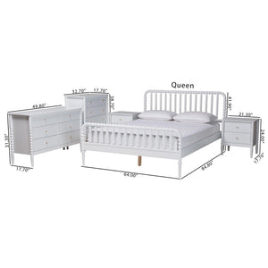 Baxton Studio Baxton Studio Lucera 5-Piece Mid-Century Queen Bedroom Set with Bobbin Design & Smart Storage Solutions MG0110-4-White-Queen 5PC Bedroom Set