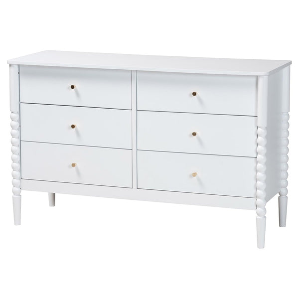 Baxton Studio Baxton Studio Lucera 5-Piece Mid-Century Queen Bedroom Set with Bobbin Design & Smart Storage Solutions MG0110-4-White-Queen 5PC Bedroom Set