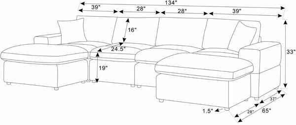 English Elm Corduroy Modular Sectional Sofa with Dual Ottomans for Flexible Living Room Seating Dark Gray B2748S00022
