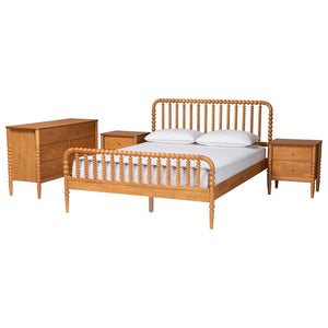 Baxton Studio Baxton Studio Lucera Mid-Century Oak Brown Queen Bedroom Set with Nightstands for Elegant Style 4-Piece MG0110-4-NT Oak-Queen 4PC Bedroom Set