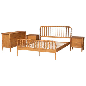 Baxton Studio Baxton Studio Lucera Mid-Century Oak Brown Queen Bedroom Set with Nightstands for Elegant Style 4-Piece MG0110-4-NT Oak-Queen 4PC Bedroom Set