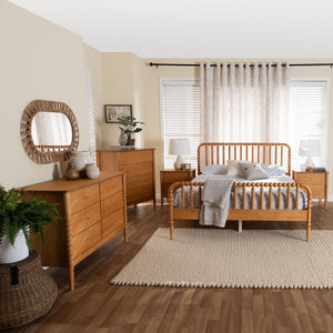 Baxton Studio Baxton Studio Lucera Mid-Century Oak Brown Queen Bedroom Set with Nightstands for Elegant Style 5-Piece MG0110-4-NT Oak-Queen 5PC Bedroom Set