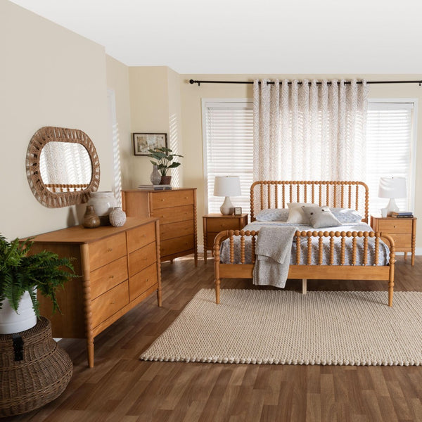 Baxton Studio Baxton Studio Lucera Mid-Century Oak Brown Queen Bedroom Set with Nightstands for Elegant Style 5-Piece MG0110-4-NT Oak-Queen 5PC Bedroom Set