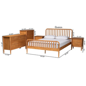 Baxton Studio Baxton Studio Lucera Mid-Century Oak Brown Queen Bedroom Set with Nightstands for Elegant Style 5-Piece MG0110-4-NT Oak-Queen 5PC Bedroom Set