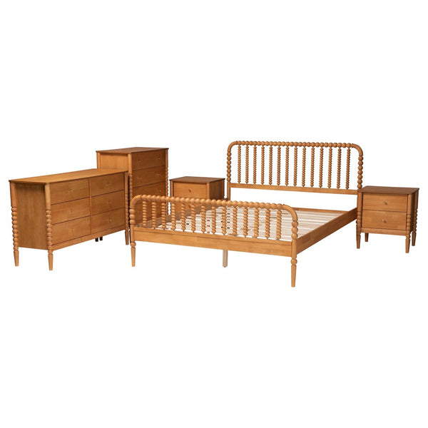 Baxton Studio Baxton Studio Lucera Mid-Century Oak Brown Queen Bedroom Set with Nightstands for Elegant Style 5-Piece MG0110-4-NT Oak-Queen 5PC Bedroom Set