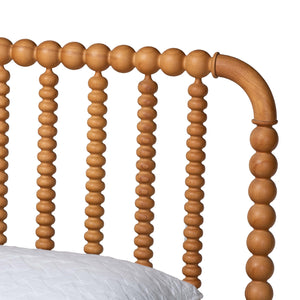 Baxton Studio Lucera Mid-century Platform Bed With Bobbin Design - Sturdy Wood Frame, Slatted Headboard & Tapered Legs Oak Brown Solid Rubberwood,Lvl(Bed Slats) Mg0110-4-nt Oak-queen