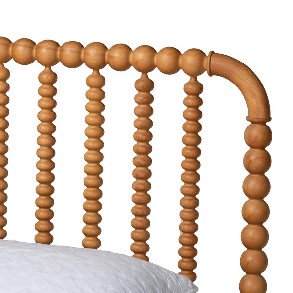 Baxton Studio Lucera Mid-century Platform Bed With Bobbin Design - Sturdy Wood Frame, Slatted Headboard & Tapered Legs Oak Brown Solid Rubberwood,Lvl(Bed Slats) Mg0110-4-nt Oak-queen