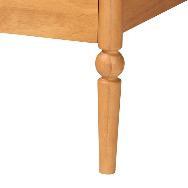 Baxton Studio Lucera Mid-century Platform Bed With Bobbin Design - Sturdy Wood Frame, Slatted Headboard & Tapered Legs Oak Brown Solid Rubberwood,Lvl(Bed Slats) Mg0110-4-nt Oak-queen