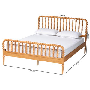 Baxton Studio Lucera Mid-century Platform Bed With Bobbin Design - Sturdy Wood Frame, Slatted Headboard & Tapered Legs Oak Brown Solid Rubberwood,Lvl(Bed Slats) Mg0110-4-nt Oak-queen