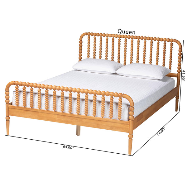 Baxton Studio Lucera Mid-century Platform Bed With Bobbin Design - Sturdy Wood Frame, Slatted Headboard & Tapered Legs Oak Brown Solid Rubberwood,Lvl(Bed Slats) Mg0110-4-nt Oak-queen