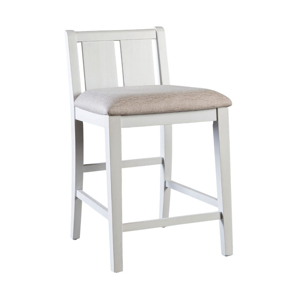 English Elm White Transitional 3pc Counter Height Dining Set with USB Port, Storage Shelves & Padded Seats, Gray Finish B2741P381485