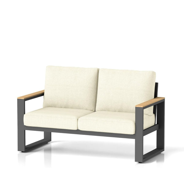 English Elm 52" Powder-coated Aluminum Outdoor Loveseat with Ergonomic Recline and Foam Cushions Beige+Black B082P455137