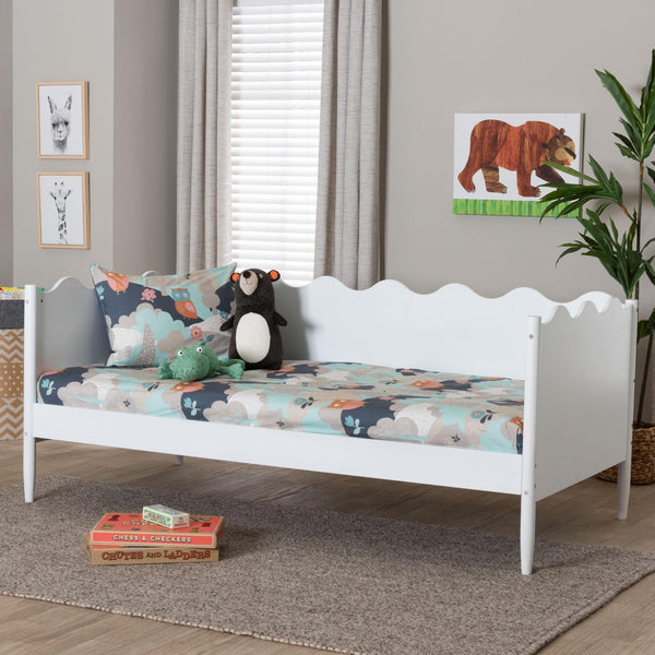 Baxton Studio Baxton Studio Malaya Modern White Daybed - Elegant Scalloped Design for Cozy Bedrooms & Guest Rooms MG0239-1-White-Daybed-Full