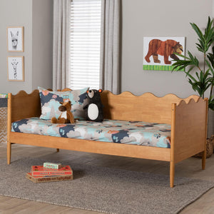 Baxton Studio Baxton Studio Malaya Modern Oak Daybed with Scalloped Edges, Slatted Support & Elegant Design Full MG0239-1-NT Oak-Daybed-Full