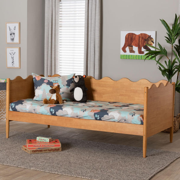 Baxton Studio Baxton Studio Malaya Modern Oak Daybed with Scalloped Edges, Slatted Support & Elegant Design Full MG0239-1-NT Oak-Daybed-Full