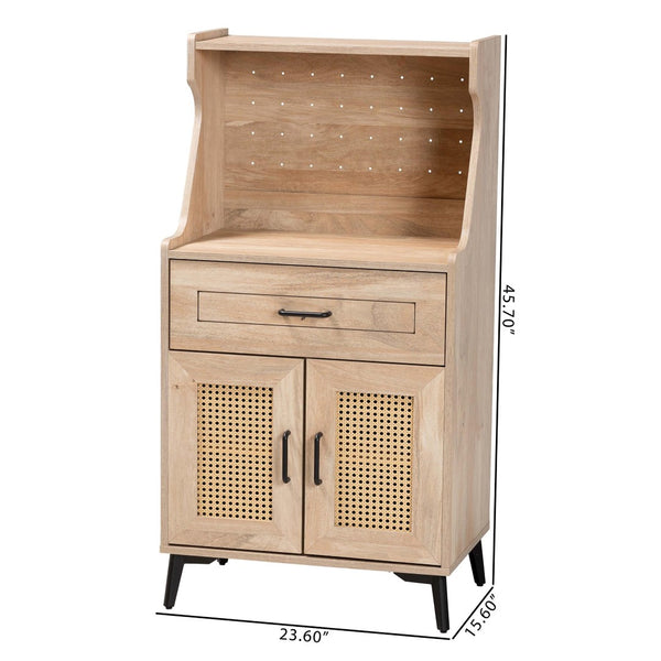 Baxton Studio Baxton Studio Pavone Mid-Century Modern Kitchen Cabinet with Rattan Accents & Stylish Storage Solutions FP-2402-2001B-Natural/Black-Kitchen Cabinet