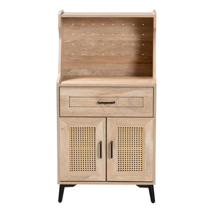 Baxton Studio Baxton Studio Pavone Mid-Century Modern Kitchen Cabinet with Rattan Accents & Stylish Storage Solutions FP-2402-2001B-Natural/Black-Kitchen Cabinet
