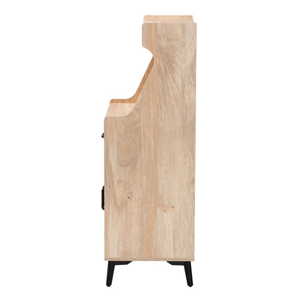 Baxton Studio Baxton Studio Pavone Mid-Century Modern Kitchen Cabinet with Rattan Accents & Stylish Storage Solutions FP-2402-2001B-Natural/Black-Kitchen Cabinet