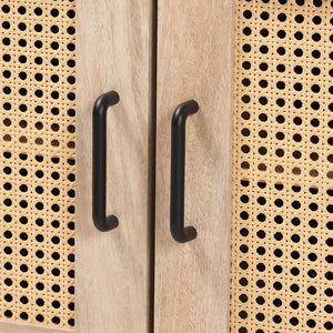 Baxton Studio Baxton Studio Pavone Mid-Century Modern Kitchen Cabinet with Rattan Accents & Stylish Storage Solutions FP-2402-2001B-Natural/Black-Kitchen Cabinet