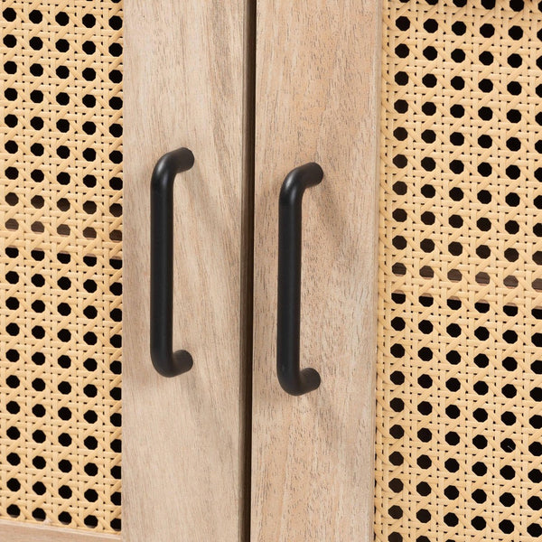 Baxton Studio Baxton Studio Pavone Mid-Century Modern Kitchen Cabinet with Rattan Accents & Stylish Storage Solutions FP-2402-2001B-Natural/Black-Kitchen Cabinet