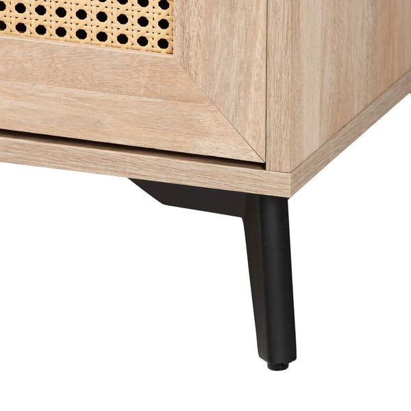 Baxton Studio Baxton Studio Pavone Mid-Century Modern Kitchen Cabinet with Rattan Accents & Stylish Storage Solutions FP-2402-2001B-Natural/Black-Kitchen Cabinet