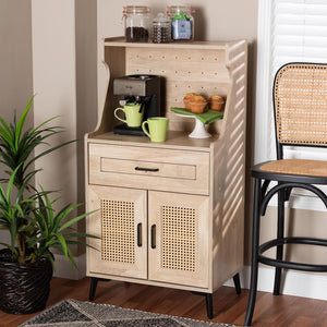 Baxton Studio Baxton Studio Pavone Mid-Century Modern Kitchen Cabinet with Rattan Accents & Stylish Storage Solutions FP-2402-2001B-Natural/Black-Kitchen Cabinet