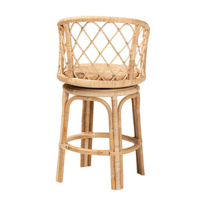 Baxton Studio bali Bali Ayu Bohemian Rattan Swivel Counter Stool – Handcrafted Coastal Charm for Your Dining Space AYU-Natural Rattan-CS
