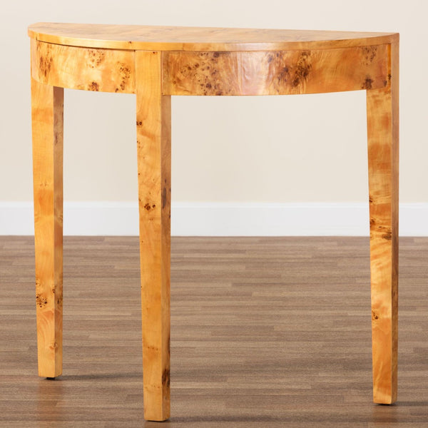 Baxton Studio bali Jihan Half-Moon Console Table - Unique Handcrafted Natural Burl Wood for Modern Spaces KL-1593-Natural Burl Op1-Jihan-Console Table-BOXED