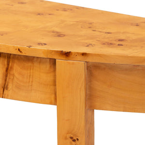 Baxton Studio bali Jihan Half-Moon Console Table - Handcrafted Natural Burl Wood, Modern Elegance for Your Home KL-1594-Natural Burl Op1-Mina-Console Table-BOXED