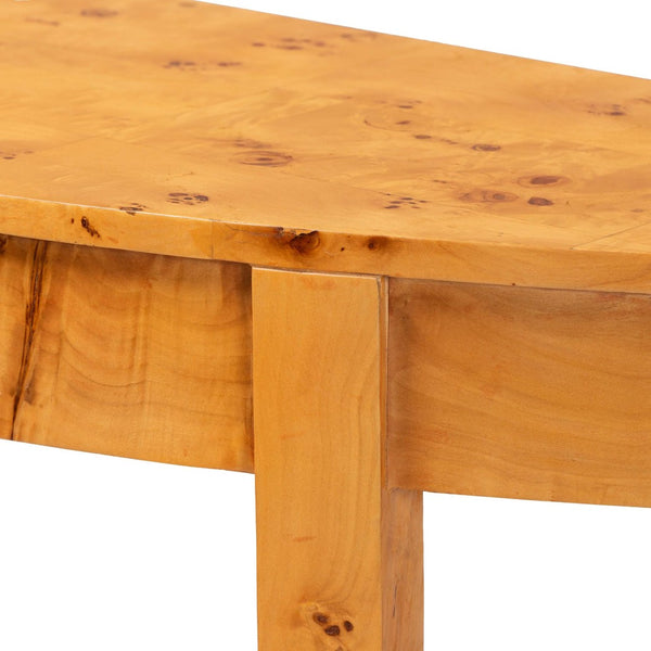 Baxton Studio bali Jihan Half-Moon Console Table - Handcrafted Natural Burl Wood, Modern Elegance for Your Home KL-1594-Natural Burl Op1-Mina-Console Table-BOXED