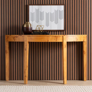 Baxton Studio bali Jihan Half-Moon Console Table - Handcrafted Natural Burl Wood, Modern Elegance for Your Home KL-1594-Natural Burl Op1-Mina-Console Table-BOXED