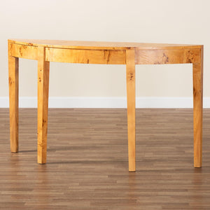 Baxton Studio bali Jihan Half-Moon Console Table - Handcrafted Natural Burl Wood, Modern Elegance for Your Home KL-1594-Natural Burl Op1-Mina-Console Table-BOXED