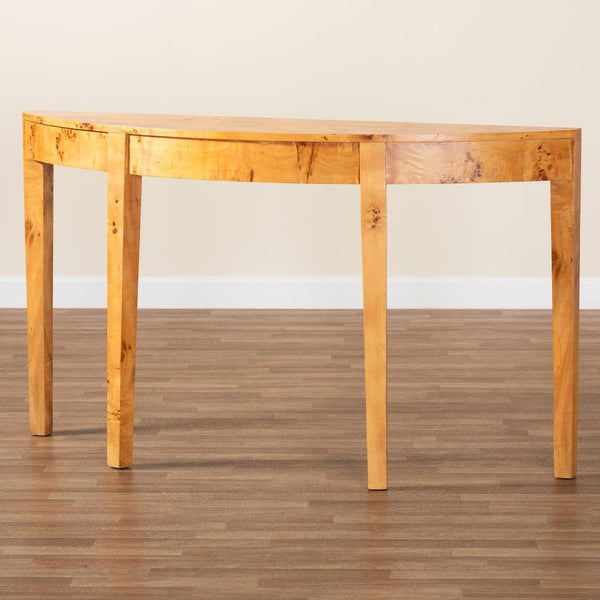 Baxton Studio bali Jihan Half-Moon Console Table - Handcrafted Natural Burl Wood, Modern Elegance for Your Home KL-1594-Natural Burl Op1-Mina-Console Table-BOXED