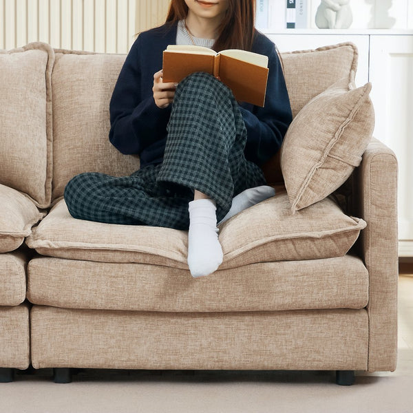 English Elm Modular U-Shaped Sectional Sofa Set - 4-Seater Chenille Couch With Movable Ottomans For Flexibility W1359S00036