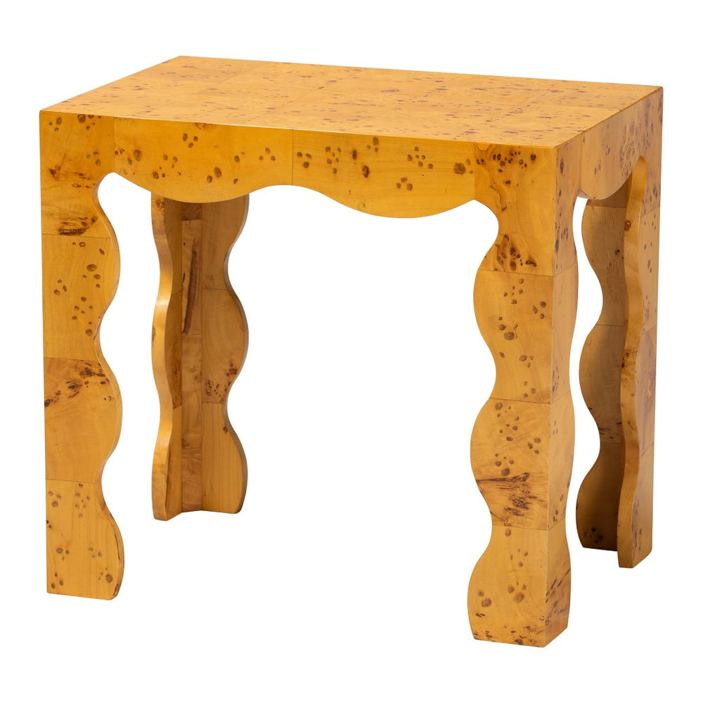 Baxton Studio bali Huxley Modern Burl Wood End Table - Sculptural Design with Unique Grain & Minimalist Charm KL-1596-Natural Burl Op1-Raisa-ET-BOXED