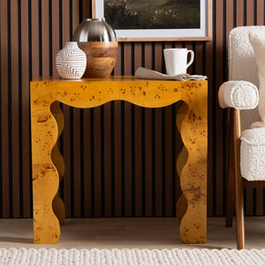 Baxton Studio bali Huxley Modern Burl Wood End Table - Sculptural Design with Unique Grain & Minimalist Charm KL-1596-Natural Burl Op1-Raisa-ET-BOXED