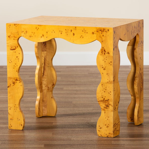 Baxton Studio bali Huxley Modern Burl Wood End Table - Sculptural Design with Unique Grain & Minimalist Charm KL-1596-Natural Burl Op1-Raisa-ET-BOXED