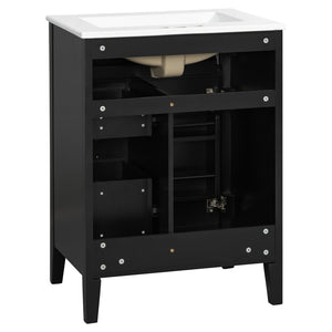 English Elm "24'' 24 Inch Glossy Freestanding Bathroom Vanity with Gold Hardware and Soft Close Storage Black Rubberwood N725P448529B