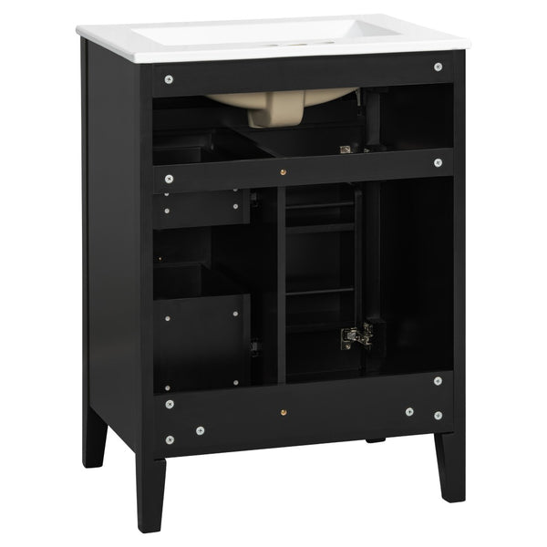 English Elm "24'' 24 Inch Glossy Freestanding Bathroom Vanity with Gold Hardware and Soft Close Storage Black Rubberwood N725P448529B