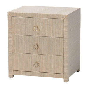 Baxton Studio Bali & Pari Quinn Bohemian Woven Natural Grasscloth 3-drawer Nightstand Natural,Gold Mendong Grasscloth (Outer Layer),Mdf Quinn-natural Woven Grasscloth-3dr-ns