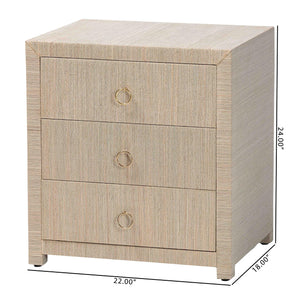 Baxton Studio Bali & Pari Quinn Bohemian Woven Natural Grasscloth 3-drawer Nightstand Natural,Gold Mendong Grasscloth (Outer Layer),Mdf Quinn-natural Woven Grasscloth-3dr-ns