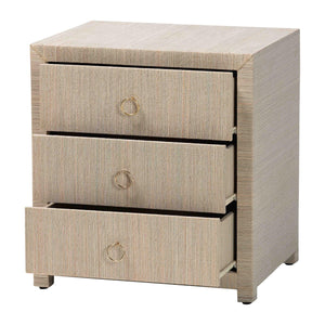 Baxton Studio Bali & Pari Quinn Bohemian Woven Natural Grasscloth 3-drawer Nightstand Natural,Gold Mendong Grasscloth (Outer Layer),Mdf Quinn-natural Woven Grasscloth-3dr-ns