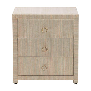 Baxton Studio Bali & Pari Quinn Bohemian Woven Natural Grasscloth 3-drawer Nightstand Natural,Gold Mendong Grasscloth (Outer Layer),Mdf Quinn-natural Woven Grasscloth-3dr-ns