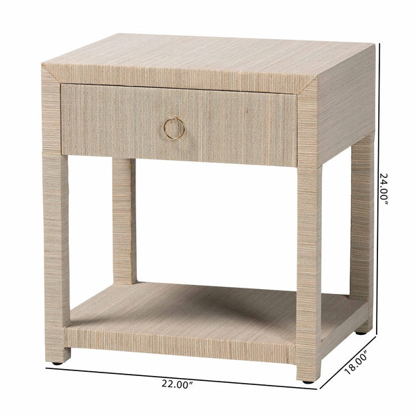 Baxton Studio bali Nata Bohemian Woven Nightstand - Handcrafted Grasscloth with Drawer & Open Shelf for Storage Nata-Natural Woven Grasscloth-NS
