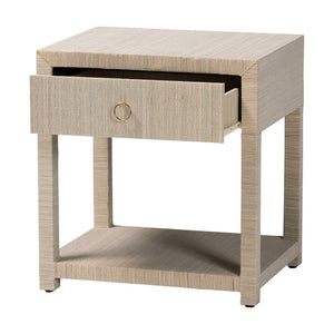 Baxton Studio bali Nata Bohemian Woven Nightstand - Handcrafted Grasscloth with Drawer & Open Shelf for Storage Nata-Natural Woven Grasscloth-NS