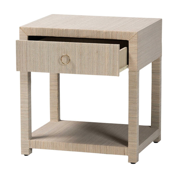 Baxton Studio bali Nata Bohemian Woven Nightstand - Handcrafted Grasscloth with Drawer & Open Shelf for Storage Nata-Natural Woven Grasscloth-NS
