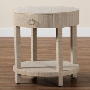 Baxton Studio Bali & Pari Sadia Bohemian Woven Natural Grasscloth 1-drawer Nightstand Natural,Gold Mendong Grasscloth (Outer Layer),Mdf Sadia-natural Woven Grasscloth-ns
