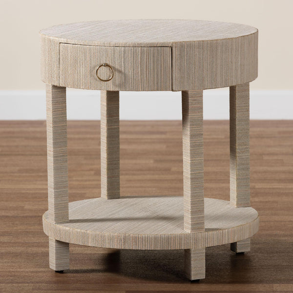 Baxton Studio Bali & Pari Sadia Bohemian Woven Natural Grasscloth 1-drawer Nightstand Natural,Gold Mendong Grasscloth (Outer Layer),Mdf Sadia-natural Woven Grasscloth-ns